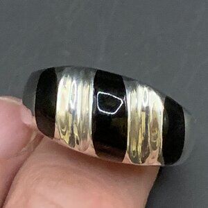 Taxco Men's Unisex Black & Sterling Silver Mexico 925 Ring Size 10 J380